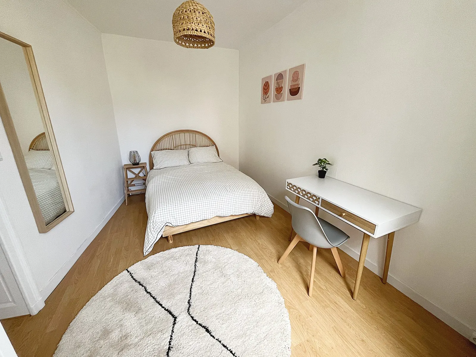 Separate bedroom with double bed and desk